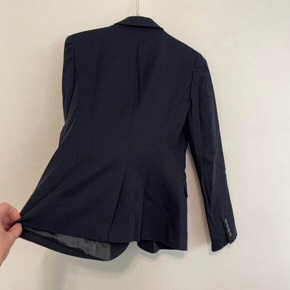 J. CREW Solid Navy Blue Striped Lining Two Button 100% Cotton Work Blazer Jacket - Picture 16 of 16